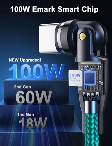 Revolutionary 100 W Magnetic USB C Charging Cable with 540-Degree Rotation – Dual-Pack of 3.3 FT & 6 FT Lengths for Fast Charging and Data Transfer – Universal Compatibility for All Devices – Durable Design for Hassle-Free Connectivity and Enhanced Efficiency