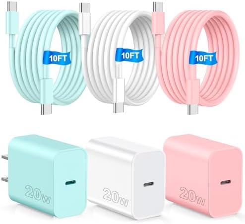 Ultra-Fast Charging Kit for i Phone 16 & Galaxy S25 – Includes 2 x 10 FT USB C Cables and Compact Type C Charger Block for Enhanced Compatibility and Convenience – Ideal for Home, Office, & Travel Use