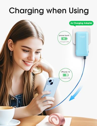 Ultra-Slim 10,000 m Ah TG90° Portable Power Bank with Built-in Lightning and USB-C Cables – Fast Charging, Lightweight Battery Backup for i Phone and Android Devices – Essential On-the-Go Charger for Busy Lifestyles
