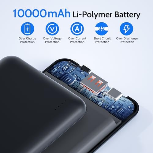 DOACE 10,000 m Ah Ultra-Fast Portable Charger – 18 W Power Bank with PD 22.5 W Type-C Input/Output for Rapid Device Charging – Ideal for Heated Jackets, Pants & Smartphones – Dual USB Outputs for Simultaneous Charging – Lightweight, Durable, and Travel-Friendly