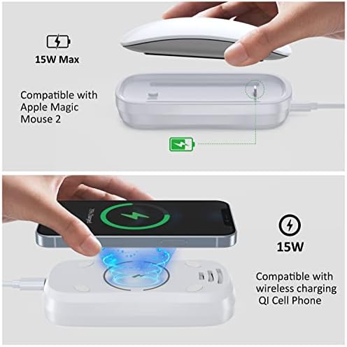 HONKID 3-in-1 Wireless Charging Dock: Fast Charging Station for Magic Mouse 2, Qi-Compatible Devices & Air Pods – Dual-Sided Design with 5 ft USB-A to USB-C Cable for Enhanced Workspace Efficiency and Sleek Aesthetic