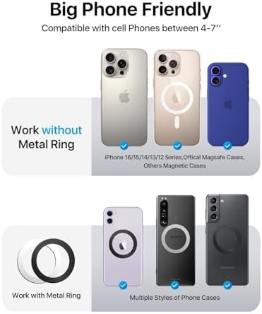 andobil 2025 Mag Safe Car Mount: Advanced Magnetic Holder for Large Smartphones – Effortless 360° Rotation for i Phone 16/15/14 Pro Max & Samsung S25/S24 (Sleek Grey) – Exceptional Stability & Instant Access for Safer Driving Experiences