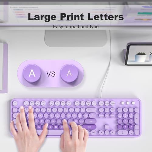 Retro-Inspired Full Size Typewriter Keyboard with Number Pad – Wired USB Keyboards for Windows 7, 8, 10, 11 | Enhance Your Typing Experience with Classic Charm and Modern Efficiency | Perfect for Home and Office Use