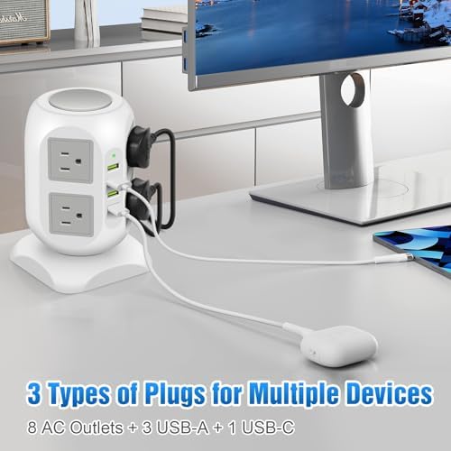 Ultimate Power Strip Desk Organizer with 8 AC Outlets & 4 USB Ports, 20 W Fast USB C Charging Station – 15 FT Flat Cord for Enhanced Flexibility & Surge Protection – Streamline Your Workspace & Maximize Efficiency