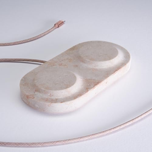 Elevate Your Charging Experience with the Einova Dual Classic Stone – Luxurious Wireless Charging Pad in Genuine Black Marquina Marble, Handcrafted in Italy, Featuring a 6 ft Integrated USB-C Cable for Fast Charging of Smartphones, Wireless Earbuds, and Smartwatches – Unmatched Aesthetics and Broad Compatibility for Qi-Enabled Devices