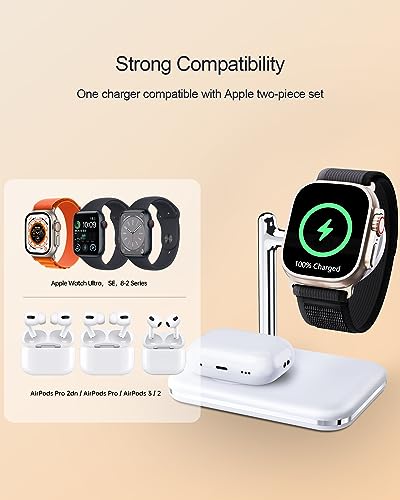 Dual Charging Dock for Apple Watch & Air Pods – Portable 2-in-1 Charger Stand with Fast Charging Capability, Compatible with All Apple Watch Series Ultra/10/9/8/7/6/SE/5/4/3 and Air Pods Pro/4/3/2/1 – Sleek Foldable Design for Travel and Space-Saving Solutions