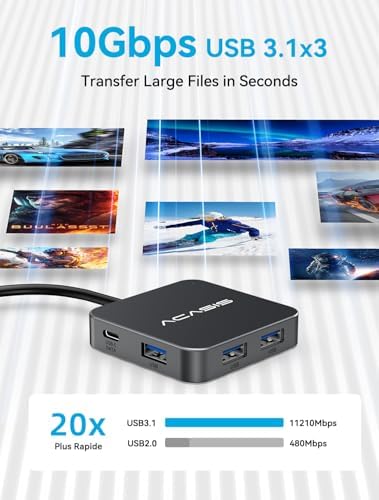 Revolutionize Your Workspace with the 4 FT USB C Hub – 10 Gbps Multiport Adapter Featuring 4 K HDMI Output and 100 W Power Delivery for Mac Book, Dell, Lenovo & i Pad Pro – Ultimate Connectivity with Versatile USB A3.1 Ports for Fast Data Transfers and Seamless Device Integration