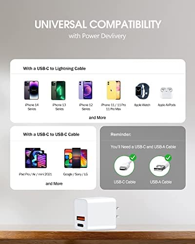 Dual-Port 20 W USB-C Wall Charger – 2 Pack Fast Charging Adapter for i Phone 15/14 & Apple Watch Series 8/7/SE – Compact Travel Power Plug with Smart Charging Technology for Enhanced Device Compatibility and Speed