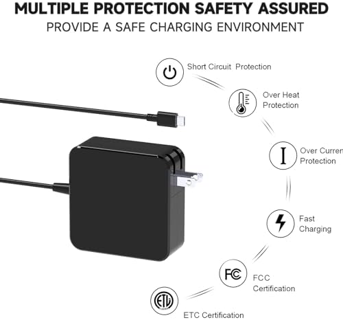 High-Power 65 W USB-C Laptop Charger – Universal AC Adapter for Asus, Dell, Lenovo, HP, Acer & More – Rapid Charging for Laptops, Tablets & Smartphones – Enhanced Compatibility with Multiple Devices – Optimal Performance & Durability