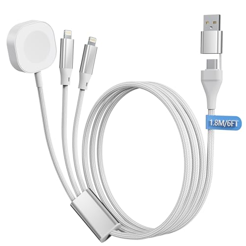 Effortless Charging with 6 FT 3-in-2 Multi-Device Lightning Cable: Dual Fast Charge Solution for i Phone & Apple Watch – Lightweight, Durable, and Travel-Ready for i Watch Ultra 2 & SE 2 – Ultimate Compatibility for i Phone 14/13/12/11