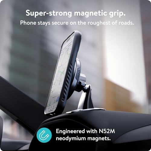 Mous Mag Safe Car Mount Phone Stand – Secure Suction Mount for i Phone 16/15/14/13/12 Series | Effortless 360° Rotation & Magnetic Alignment for Ultimate Convenience | Ideal for Hands-Free Navigation and Streaming