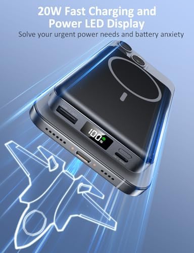 Ultimate 5-in-1 Mag Safe Battery Pack – 10,000 m Ah Portable Charger with Built-in Cable for Fast USB-C Charging | Compatible with i Phone 16/15/14/13 Pro/Pro Max & Samsung Series | Enhanced Magnetic Hold & Versatile Multi-Device Charging Solution | Ideal for On-the-Go Power Needs