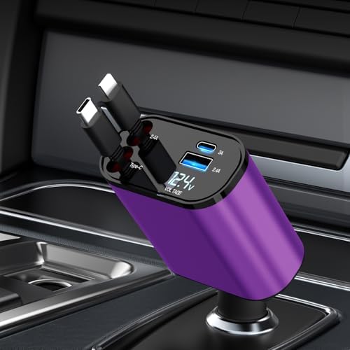 Ultimate 4-in-1 Retractable Car Charger for Galaxy & Pixel Devices – 60 W Fast Charging with Dual USB Ports and Tangle-Free Cable Design for Enhanced Convenience and Performance