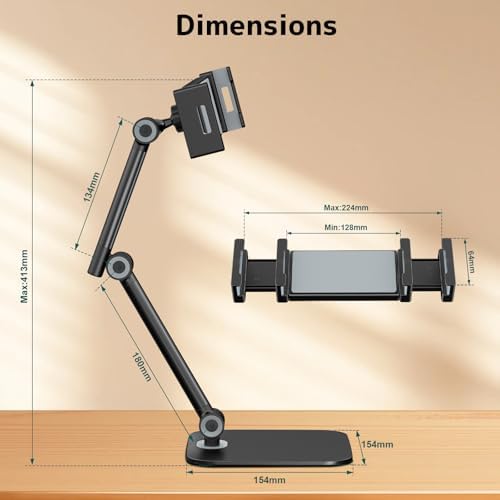 Heavy-Duty Multi-Angle Tablet Stand for i Pad & Phones – Adjustable Foldable Holder for 4.7-12.9 inch Devices, Perfect for Ergonomic Comfort and Stability in Home or Office – Sleek Black Finish for Modern Workspaces