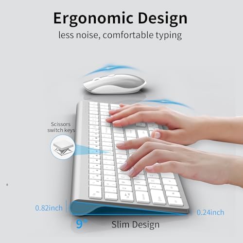 Ultra-Slim 2.4 G Wireless Keyboard with Numeric Keypad – Silent Ergonomic Design for Effortless Typing on PC & Mac, Plug-and-Play USB Receiver, Scissor Switch Technology for Enhanced Comfort and Speed