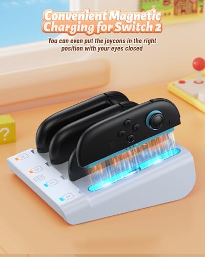 Kinwin Magnetic Charging Dock for Nintendo Switch: 4-in-1 Joy-Con Charger Station for Switch 2/1/OLED – Fast, Reliable Power for Your Controllers with Sleek Design and Enhanced Compatibility