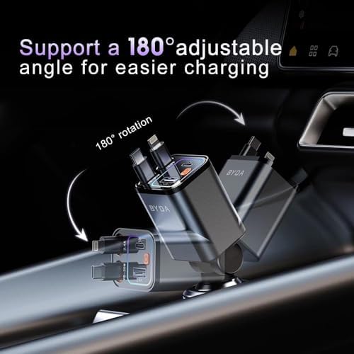 Revolutionary 2025 Micro-Version 4-in-1 Retractable Car Charger – 69 W Fast Charging USB C Adapter for i Phone 16/15/14/13, Samsung Galaxy, i Pad, Pixel – Ultimate Convenience with Tangle-Free Design and Enhanced Compatibility for All Your Devices