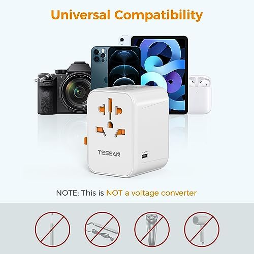 TESSAN 100 W Ga N Travel Adapter with 5 USB Ports – Universal Power Converter for Global Charging in 200+ Countries, Fast Charging Solution for Laptops, Smartphones & Tablets – Compact & Lightweight Design for Effortless Portability