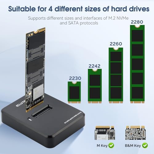 Revamp Your Data Storage with ELUTENG M.2 NVMe & SATA to USB C Docking Station – Ultra-Fast 10 Gbps Dual Protocol Adapter for M Key & B+M Key SSDs (Supports 2280, 2260, 2242, 2230) – Includes 2 in 1 Cable for Enhanced Connectivity and Portability – Perfect for Professionals and Tech Enthusiasts Seeking Seamless File Transfers and Reliable Storage Solutions