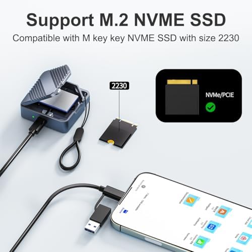Revolutionary Mini M.2 Enclosure with Magnetic Heat Sink for i Phone 15 Pro Max – Achieve Lightning-Fast 10 Gbps NVME SSD Transfers, Ultimate Compatibility for Gamers and Creators, Compact Design for On-the-Go Efficiency