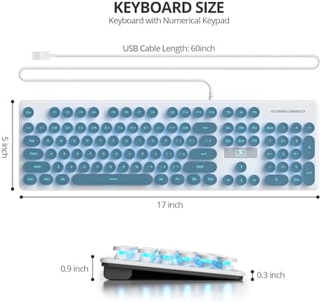 Elevate Your Workspace with the Fogruaden Retro Typewriter Keyboard – Stylish Full-Size USB Design, 104 Round Keys, and White LED Backlighting for Effortless Night Use, Ergonomic & Silent Membrane Keys Perfect for Windows PC and Laptops, Ideal for Writers and Gamers Seeking a Unique Vintage Touch