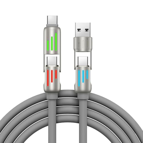 Revolutionize Your Charging Routine with KAKIYA’s 4 in 1 Fast Charging Cable – 240 W Power Delivery, 6 A Efficiency, and Colorful LED Indicators in Durable Silicone (Purple, 3.28 FT) – The Ultimate Multi-Device Charger for Seamless Connectivity and Enhanced Device Compatibility
