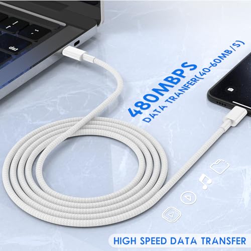 Premium 6 FT USB-C Fast Charger Cable for i Phone 15 & 16 – Durable Nylon Braided Charging Cord – 2-Pack for Rapid Charging with Enhanced Compatibility for Mac Book Pro, i Pad Air 4/5, and i Pad Pro – Tangle-Free, Long Reach Design for Ultimate Convenience