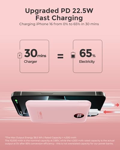 VEEKTOMX Compact 10000 m Ah Mini Power Bank – Ultra-Fast PD 22.5 W USB-C Charger for i Phone, Samsung, Google Pixel – Stylish Purple Travel Essential for On-the-Go Power and Versatile Device Compatibility