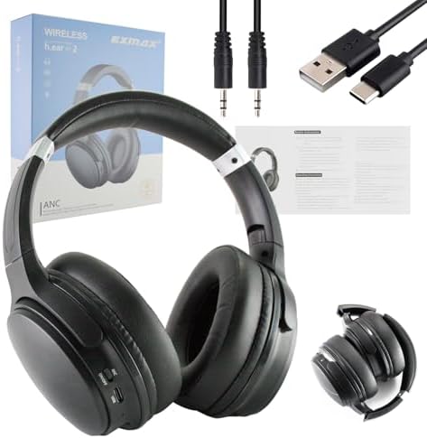 EXMAX H5 Wireless Over-Ear Headphones – Immerse Yourself in Hi-Fi Stereo Sound with Advanced Active Noise Cancellation, 25 Hours of Uninterrupted Playtime, and Convenient Foldable Design for Effortless Travel – Ideal for Online Learning, Gaming, and Music Lovers with Integrated Microphone for Clear Communication