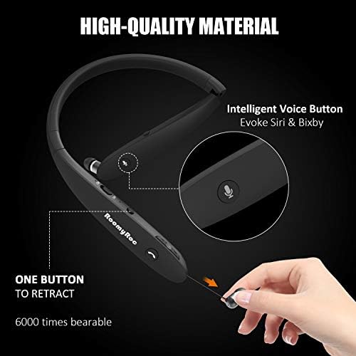 Premium Roomy Roc Bluetooth Neckband Headphones – Wireless Sports Earbuds with Retractable Design, Sweat-Proof Noise Cancelling, and Built-in Mic for Seamless Voice Control (Compatible with Siri & Bixby) – Foldable and Fast Connectivity for Active Lifestyles