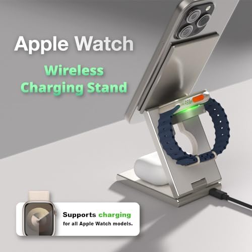 Versatile 3-in-1 Magnetic Wireless Charger for i Phone, Apple Watch & Samsung Galaxy – Travel-Friendly Foldable Charging Station with Fast Charging Capability, Enhanced Compatibility & Sleek Design (White)