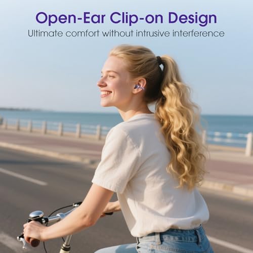 Open Wearable Wireless Earbuds with Clip-on Design – Ultra-Lightweight (0.15 oz) Waterproof Headphones for Active Lifestyles | 50-Hour Battery Life & Bluetooth 5.4 for Seamless Connectivity | Perfect for Sports, Fitness, and Work with Glasses-Friendly Comfort