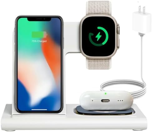 Spracht Flex Charge 3-in-1 Portable Charging Station – 25 W Fast Wireless Charger for Smartphones, Smartwatches, and Earbuds with Integrated Night Light – Foldable Travel-Friendly Design for Enhanced Device Compatibility – Sleek Black Finish for Home and On-the-Go Power Solutions