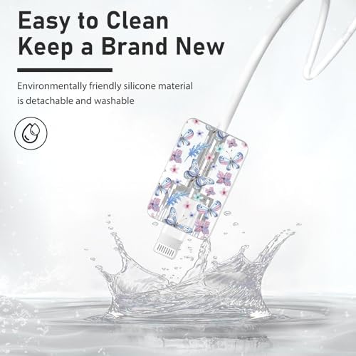 Charming Flower Butterfly Cable Protector for i Phone Chargers – Stylish Bright Blue Data Cable Saver for i Phone 11, 12, 13, 14 Pro Max, XS, XR, X, 7 & 8 Plus – Durable Cord Shield Enhancing Lifespan & Connection Reliability – Perfect i Phone Charger Accessory for Everyday Use