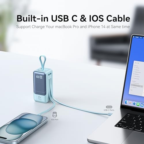 Ultimate Fast Charging Power Bank 18400 m Ah 65 W – Portable Laptop Charger with Built-in USB-C & Lightning Cables, LED Display, Ideal Travel Battery Pack for i Phone 16/15/14/13/12, Mac Book & Samsung – Unmatched Compatibility & Efficiency