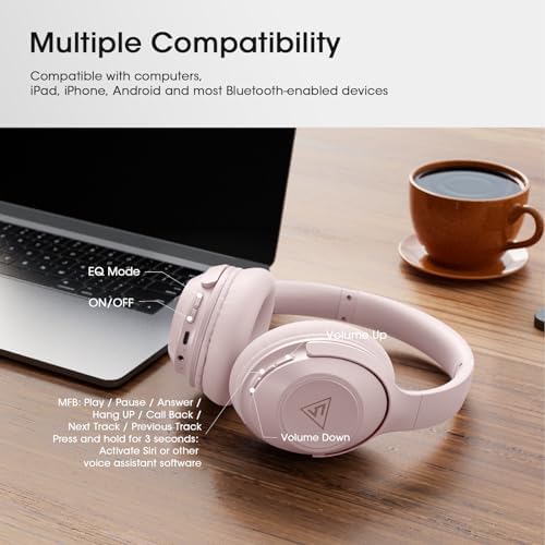 Unleash Your Sound Potential with DOQAUS Over-Ear Bluetooth Headphones – 70-Hour Playtime, Customizable EQ Modes, and Hi-Fi Stereo Sound for Bass Lovers – Perfect for Work, Travel, and Ultimate Comfort with Luxurious Memory Foam Ear Cushions