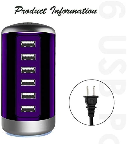 Power Up in Style: Universal 6-Port USB Charging Hub with Smart Identification Technology for i Phone, i Pad, and More – Compact, Fast Charging Station in Elegant Purple Finish for Home and Office Use