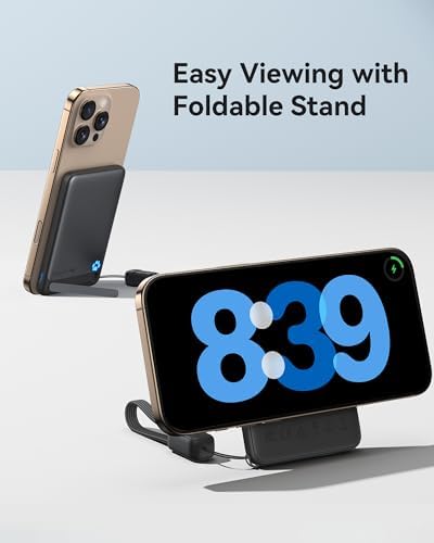 INIU Ultra-Slim 5000 m Ah Magnetic Power Bank – Qi2 Certified 20 W Wireless Charger for i Phone 16/15/14/13/12 – Portable Design with Built-in Stand & 3-Year Warranty – Fast Charging for On-the-Go Lifestyle and Seamless Connectivity