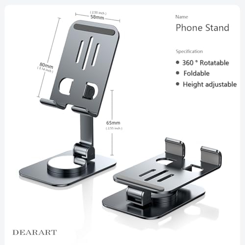 DEARART Cell Phone Stand, 360° Adjustable Phone Stand for Desk, Foldable Phone Holder Fully Carried Easily, Grey (Square Base) – Enhanced Compatibility and Speed