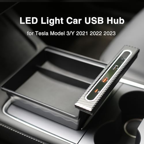 Transform Your Tesla Model 3/Y with the Ultimate USB Hub – Multi-Port Charger with Tricolor LED for 2021-2023 Models – Fast Charging Solution for All Your Devices – Stylish Interior Accessory for Seamless Connectivity