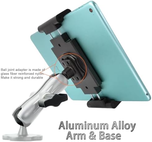 Heavy-Duty Aluminum Tablet Mount with Drill Base for 6.5″-12.9″ Devices – Versatile Holder for i Pad Pro/Mini, Vehicle & Home Use, 360-Degree Swivel for Optimal Viewing, Easy Installation and Enhanced Durability