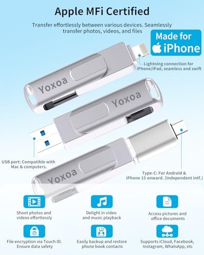 Unlock Ultimate Storage: MFi Certified 512 GB Flash Drive for i Phone & i Pad – High-Speed Data Transfer & Backup Solution for i OS, Android, and PC (Sleek Silver) – Effortless File Sharing & Memory Expansion