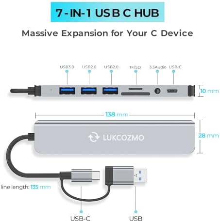 Elevate Your Digital Workspace with the Ultimate 7-in-1 USB C Hub & USB Splitter – Lightning-Fast Data Transfer for Mac Book, Dell, HP Laptops, and Smartphones – All-in-One Port Extender Featuring TF/SD Card Reader and Audio Output – Compact, Durable Accessory for Seamless Connectivity and Enhanced Productivity