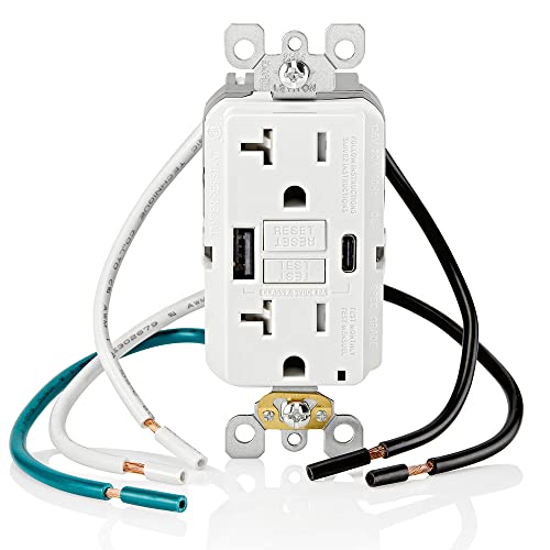 Leviton 60 W In-Wall USB Charger with Dual Type A/Type-C Ports and 20 A Tamper-Resistant Outlet – Fast Charging for Smartphones, Tablets, and Laptops – Modern Light Almond Finish, Ideal for Home and Office Efficiency – Safe, Stylish Power Solution for Tech Enthusiasts