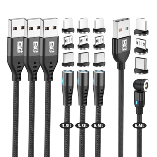 Ultimate 4-Pack Magnetic Charging Cable Set – 3-in-1 Versatility with 360° Connectivity, LED Indicator, and Durable Nylon Braiding for Fast Charging of i-Products & Android Devices – Perfect Lengths (6.6 ft x2, 3.3 ft x2) for Home, Office, and Travel Use