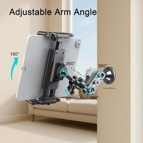 Heavy-Duty Aluminum Tablet Mount: 360° Adjustable Drill Base Holder for 4.7-12.9″ Devices – Ultimate Car, Truck, and Wall Stand for i Pad Pro/Air/Mini & Samsung Galaxy Tab – Enhanced Stability for On-the-Go Productivity
