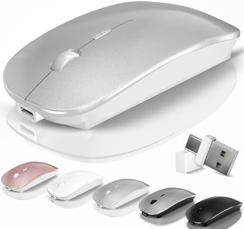 Sleek Rose Gold Wireless Bluetooth Mouse for Laptop – Ergonomic Rechargeable Dual-Mode Design with Silent Operation for Mac, PC, and i Pad – Effortless Bluetooth 5.2/3.0 & 2.4 GHz Connectivity for Enhanced Productivity and Comfort