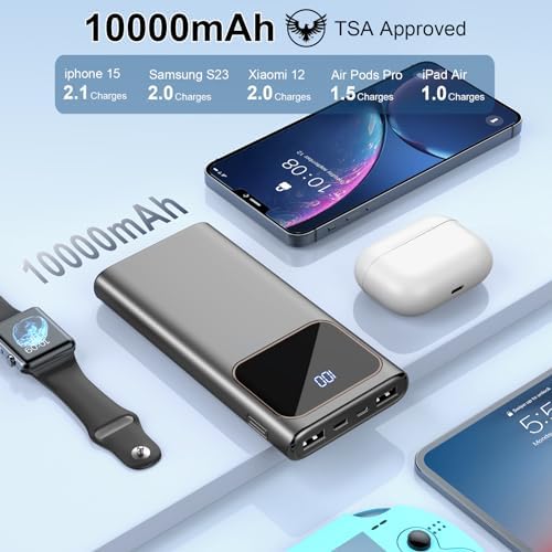 10000 m Ah Portable Power Bank with PD15 W Fast Charging – Versatile 4 Outputs & 3 Inputs, Built-in Type-C & USB-A, Ideal for i Phone 16/15 Pro/Max & Samsung S22/S21 – Ultimate Travel Companion for On-the-Go Charging Solutions