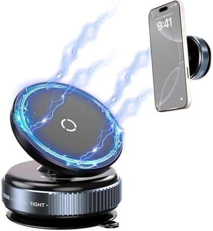 Revolutionary Vacuum Magnetic Suction Phone Holder – Ultra-Stable Hands-Free Car Mount with Strong Suction Cup, Retractable Design for Easy Storage – Compatible with All Smartphones for Safe Navigation at Home, Gym, and Beyond