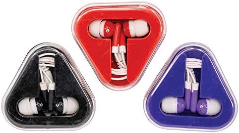 Vibrant GEDDES Raymond Earphones – Pack of 12 Colored In-Ear Headphones with Triangular Case for Enhanced Portability and Compatibility – Ideal for Kids, School Supplies, and Group Activities
